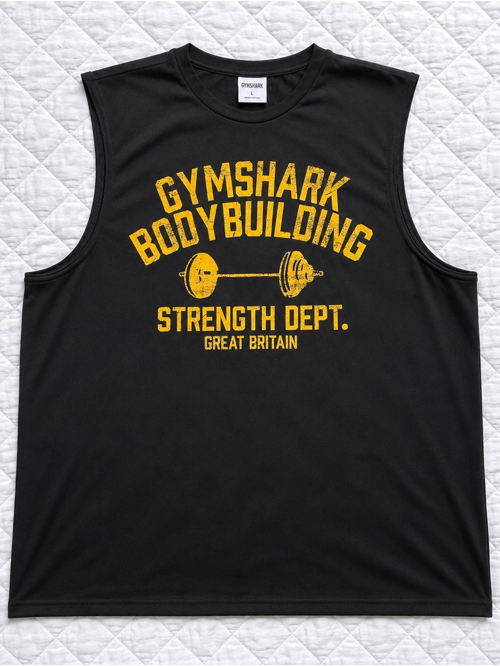Gymshark Bodybuilding Strength Dept Sleeveless Tank Top Black Yellow Large